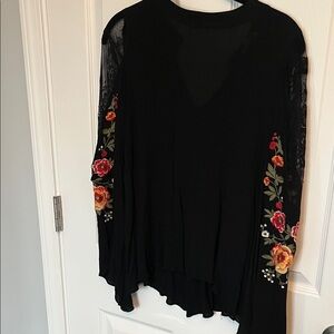 Black Floral Embroidered Women's Blouse